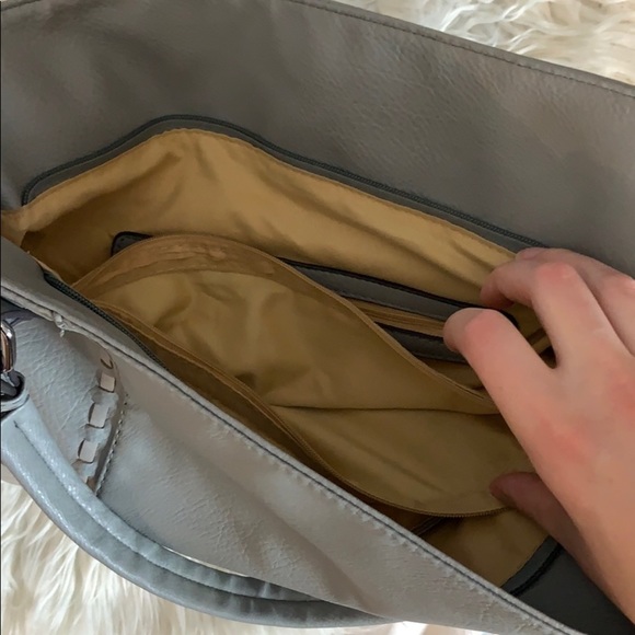 Grey Faux Leather Hobo Tote Shoulder Bag Patchwork - Picture 10 of 12